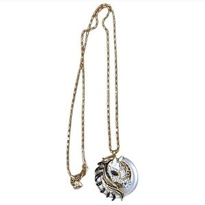 Betsey Johnson Horse Pendant Necklace Enamel Rhinestones Rose Gold Chain